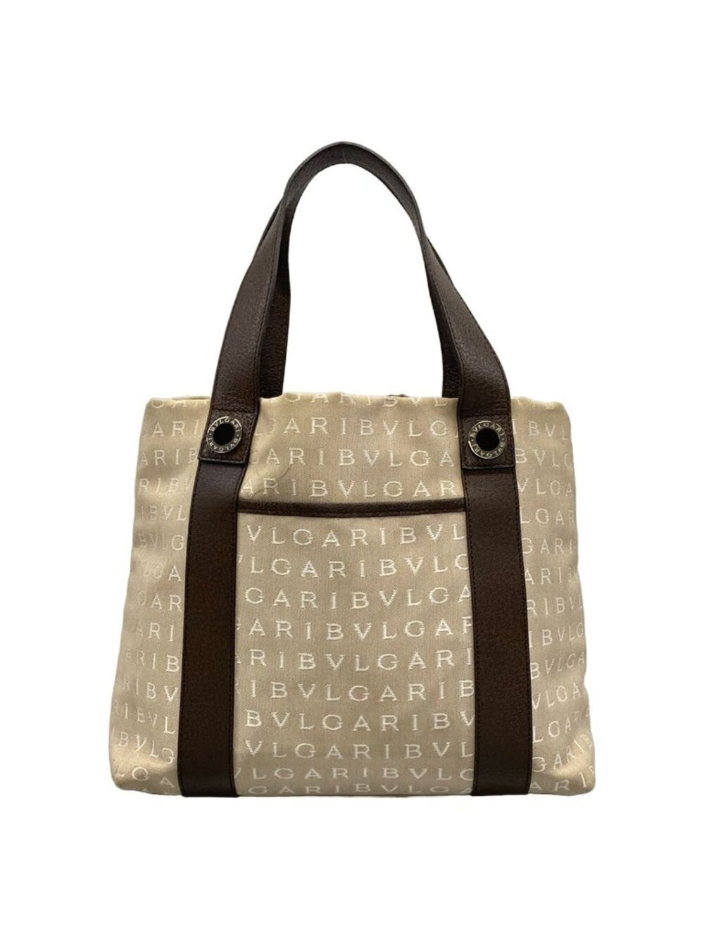 Bvlgari Tote Bag Logomania Beige Dark Brown Leather